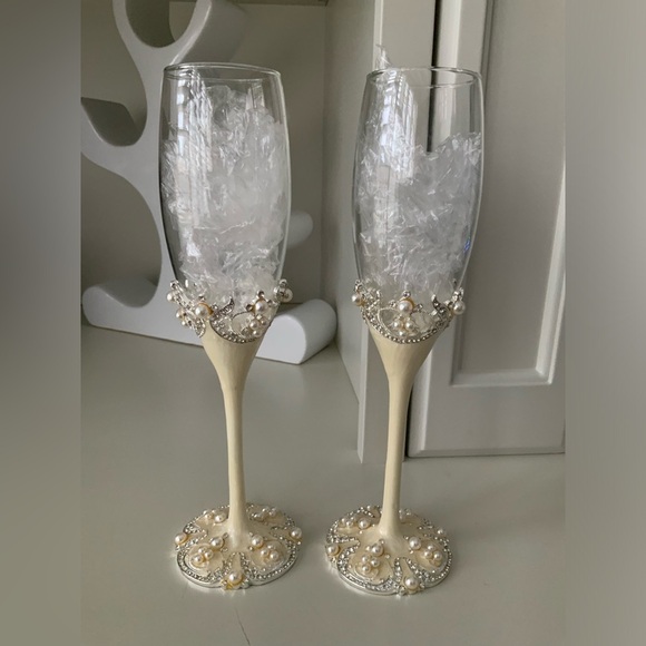 Vintage 90’S Pearl Tall Champagne Flute Glasses Set X 2 BRAND NEW - Picture 6 of 14